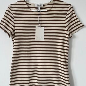 COS Women's Short Sleeve Top in Brown and Cream Stripes